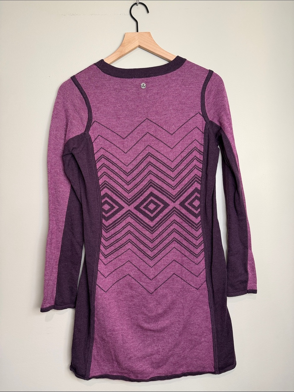 Prana Delia Dress Long Sleeve Purple Chevron Knit Dress S - Picture 5 of 6